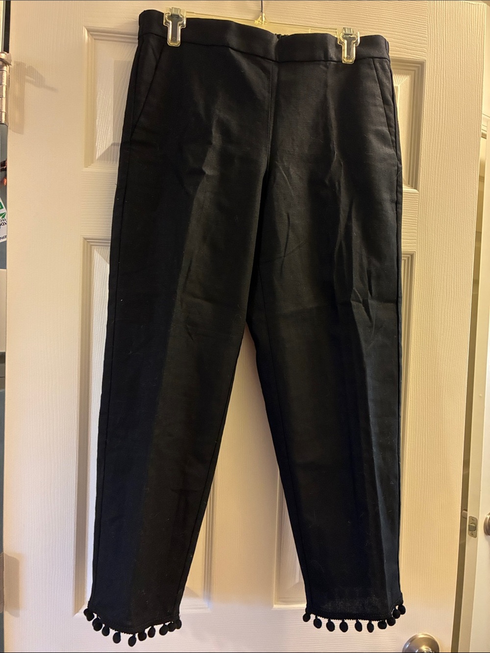 J. Crew Black linen and cotton blend Cropped Pants with Pom Trim